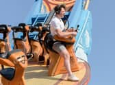 Jordan enjoying the thrills of the Avatar Airbender ride at the Pleasure Beach yesterday (Monday, July 19). Pic: Jordan North/BBC