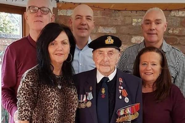 Second World War veteran Jim Bates with his family (from left to right) daughter Daphne and her husband Peter, Jim's sons Peter and Paul and Paul's wife Anne.