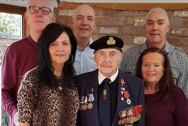 Second World War veteran Jim Bates with his family (from left to right) daughter Daphne and her husband Peter, Jim's sons Peter and Paul and Paul's wife Anne.