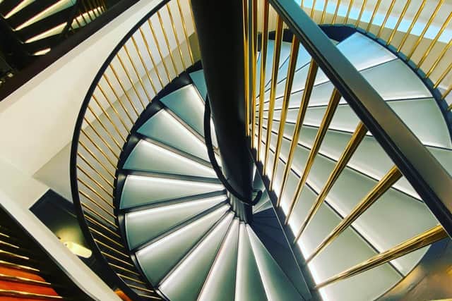 The impressive stairwell to the basement restaurant at the Guardsman Hotel in Westminster. Pic: Nicola Adam JPI Media