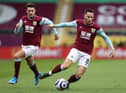 Josh Brownhill of Burnley in action during the Premier League match between Burnley and West Bromwich Albion at Turf Moor on February 20, 2021 in Burnley, England.