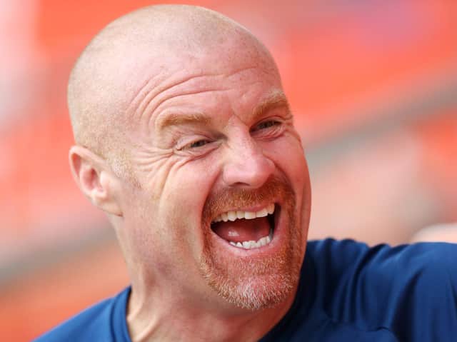 Sean Dyche, Manager of Burnley reacts prior to the Pre-Season Friendly match between Blackpool and Burnley at Bloomfield Road on July 27, 2021 in Blackpool, England.