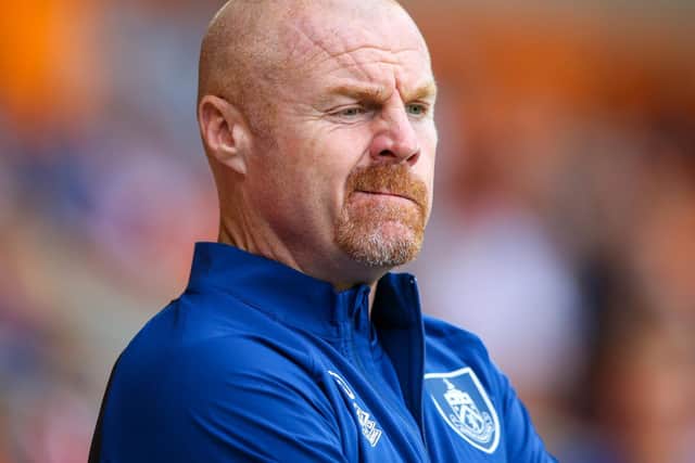 Burnley boss Sean Dyche looks on at Bloomfield Road