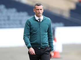 Jack Ross, Manager of Hibernian FC looks on prior to the Scottish Cup Final between Hibernian and St Johnstone at Hampden Park on May 22, 2021 in Glasgow, Scotland.