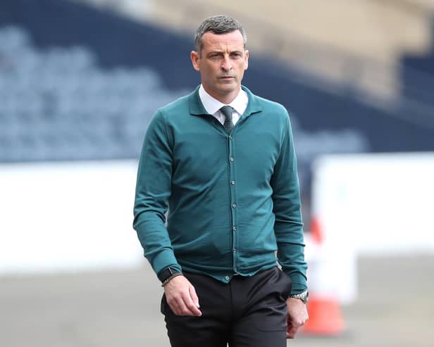 Jack Ross, Manager of Hibernian FC looks on prior to the Scottish Cup Final between Hibernian and St Johnstone at Hampden Park on May 22, 2021 in Glasgow, Scotland.