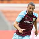 Jay Rodriguez of Burnley runs with the ball during the Pre-Season Friendly match between Blackpool and Burnley at Bloomfield Road on July 27, 2021 in Blackpool, England.