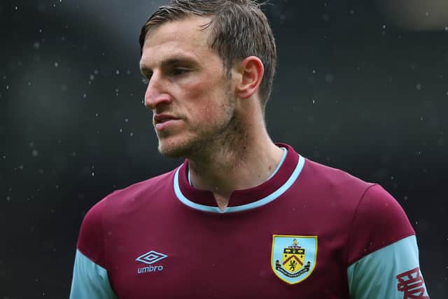 Chris Wood of Burnley looks on during the Premier League match between Burnley and Leeds United at Turf Moor on May 15, 2021 in Burnley, England.