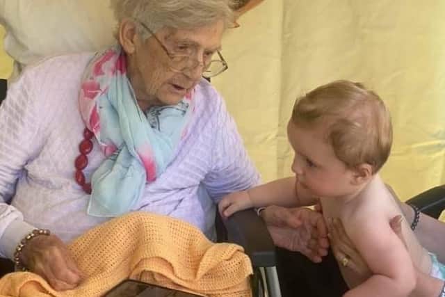 Evelyn and her great great grandson Finnley