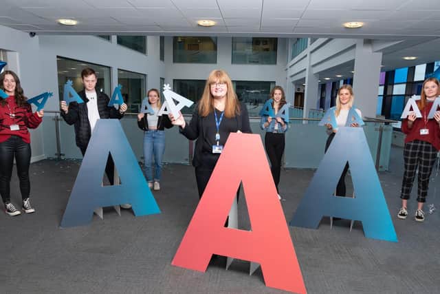 Burnley College principal Karen Buchanan with some of the outstanding A'level students