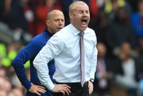 Burnley's English manager Sean Dyche reacts during the English Premier League football match between Liverpool and Burnley at Anfield in Liverpool, north west England on August 21, 2021.