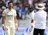 England bowler James Anderson and India captain Virat Kohli have a frank discussion during day four of the Second LV= Insurance Test Match between England and India at Lord's Cricket Ground on August 15, 2021 in London, England.