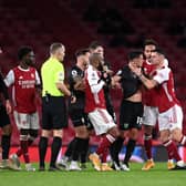Granit Xhaka is sent off after this incident with Ashley Westwood