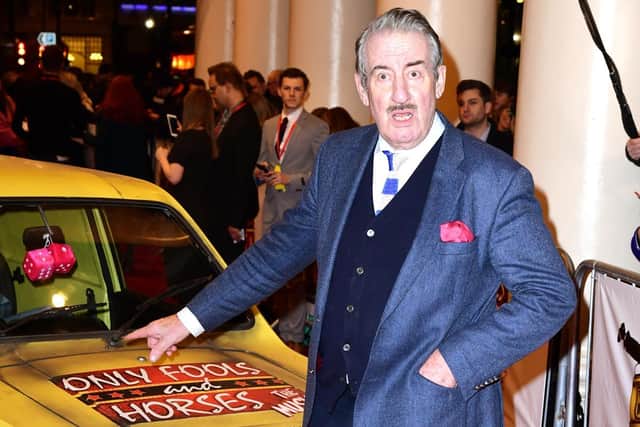 John Challis in 2019 attending the Only Fools and Horses 'the Musical' opening night at the Theatre Royal Haymarket. The Only Fools And Horses star died "peacefully in his sleep, after a long battle with cancer", his family has said. Pic: PA Wire/PA Images