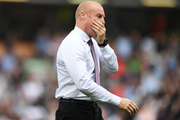 Sean Dyche, Manager of Burnley looks on prior to the Premier League match between Burnley and Arsenal at Turf Moor on September 18, 2021 in Burnley, England.