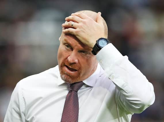 Burnley manager Sean Dyche is seen during the Carabao Cup Second Round match between Newcastle United and Burnley at St. James Park on August 25, 2021 in Newcastle upon Tyne, England.