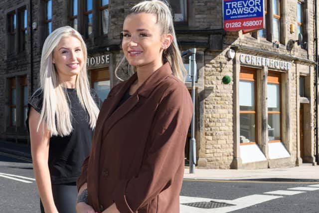 Olivia Houghton (left) and Ainsley Darling outside their newly opened Padiham hair and beauty salon The Cornerhouse
