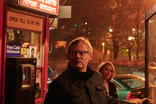 Martin Clunes and Beth Goddard followed a lead to a phone box in Manhunt: The Night Stalker, an ITV drama based on a real-life investigation