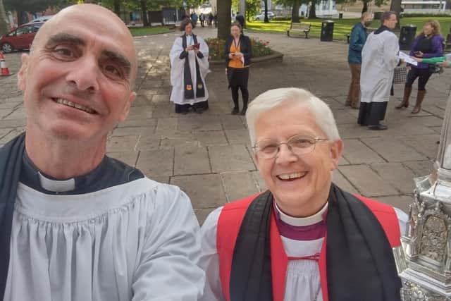 The Rev. Andy Froud getting a quick selfie with the Bishop of Blackburn, the Rt Rev Julian Henderson