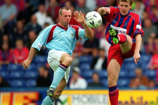Kevin Ball of Burnley and Jamie Pollock of Palace during the game between Crystal Palace v Barnsley in the Nationwide Division One played at Selhurst Park, London.