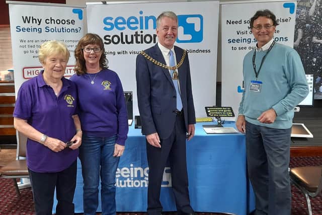 (from left to right) Lions Jackie Seed and Sue Hunt, Burnley Mayor Coun. Mark Townsend and Philip Ward, standholder.