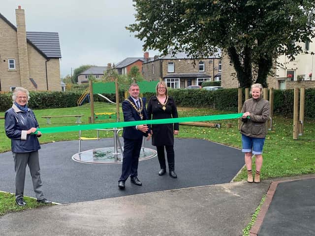 Local residents Margaret Spencer and Ruth Thompson with Clitheroe Town Mayor and Mayoress officially reopening the revamped park