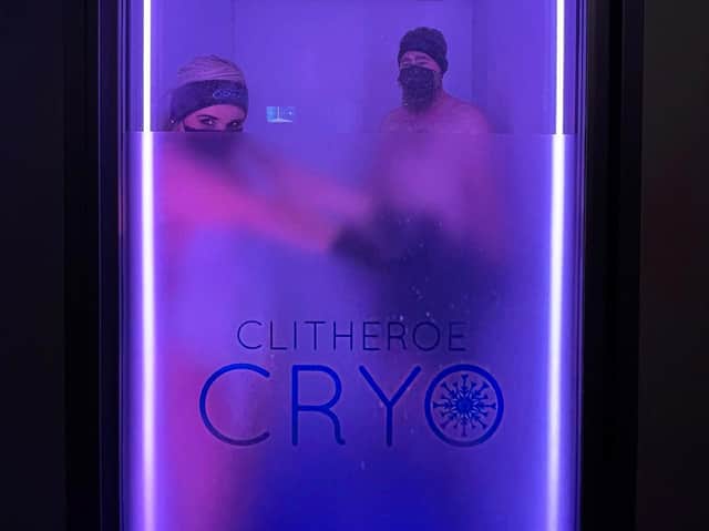 Rebecca Jane tries out cold therapy treatment at Clitheroe Cryo.