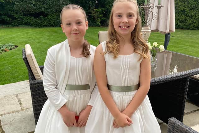 Evie (left) with her cousin and fellow bridesmaid Orlagh