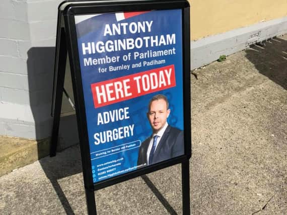 Burnley MP Antony Higginbotham will be continuing with his weekly surgeries