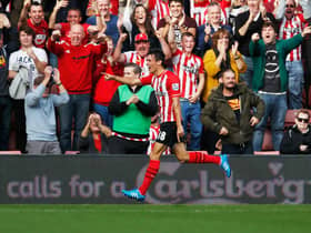 Jack Cork of Southampton (18) celebrates as he scores their third goal during the Barclays Premier League match between Southampton and Sunderland at St Mary's Stadium on October 18, 2014 in Southampton, England.