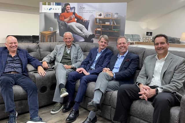 (Left to right) Paul Riding and David Winter (former Furnico owners), Keith Wilson (president international, La-Z-Boy), Darrell Edwards (senior vice president and chief operating officer, La-Z-Boy Incorporated), Bob Lucian (senior vice president and chief financial officer, La-Z-Boy Incorporated).