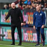 Sean Dyche, Manager of Burnley gives their team instructions during the Premier League match between Burnley and Brentford at Turf Moor on October 30, 2021 in Burnley, England.