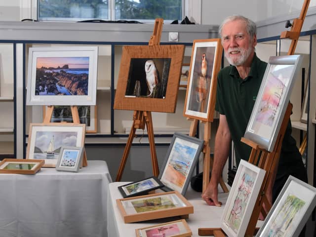 Peter Frankish with some of the pictures on sale at the exhibition at Penwortham Arts Centre on Liverpool Road