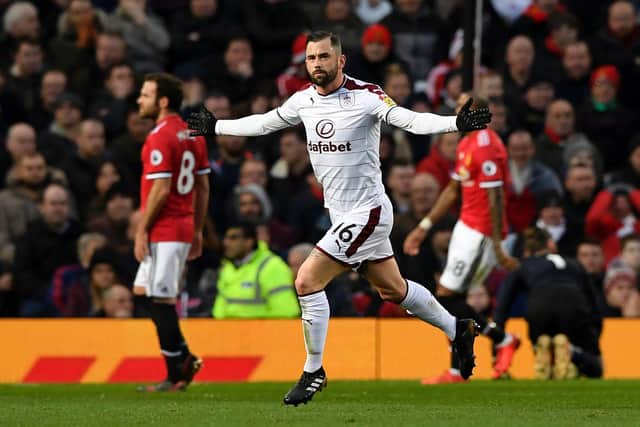 Steven Defour of Burnley celebrates scoring the 2nd Burnley goal during the Premier League match between Manchester United and Burnley at Old Trafford on December 26, 2017 in Manchester, England.