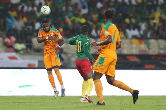 Maxwel Cornet in action for Ivory Coast in Cameroon