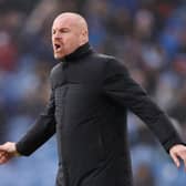Sean Dyche, Manager of Burnley reacts during the Premier League match between Burnley and Crystal Palace at Turf Moor on November 20, 2021 in Burnley, England.
