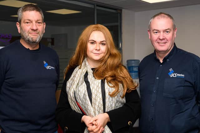 JCS Interiors Ltd directors Paul Sterry (left) and Dave Alllen with office manager Amy Walmsley