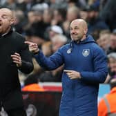 Burnley manager Sean Dyche gestures during the Premier League match between Newcastle United and Burnley at St. James Park on December 04, 2021 in Newcastle upon Tyne, England.