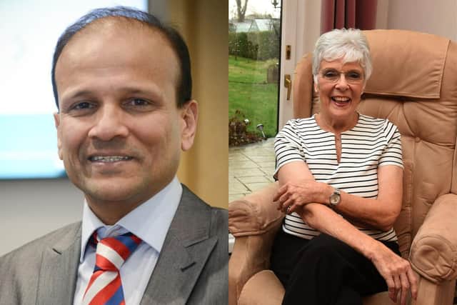 Dr. Mohammed Munavvar, respiratory consultant at the Royal Preston, and Doreen McKeown, who was the first Lancashire resident to receive the Covid vaccine at the city's hospital a year ago