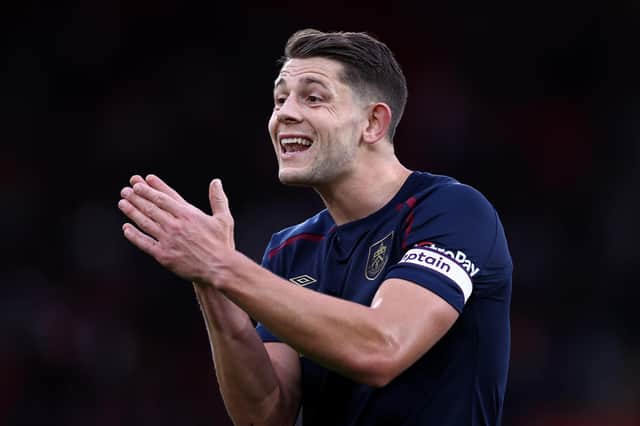 James Tarkowski of Burnley reacts during the Premier League match between Southampton and Burnley at St Mary's Stadium on October 23, 2021 in Southampton, England.