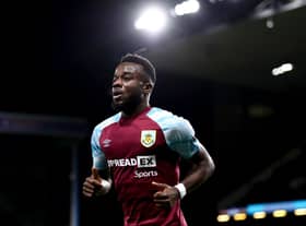 Maxwel Cornet of Burnley prepares to take a corner during the Carabao Cup Round of 16 match between Burnley and Tottenham Hotspur at Turf Moor on October 27, 2021 in Burnley, England.