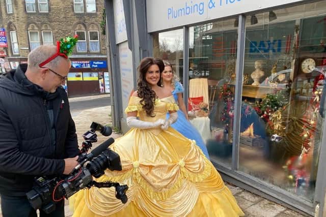 Filming gets underway for the Christmas in Burnley video. (photo courtesy of Kev Furber)
