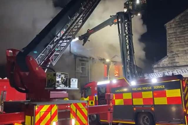 A large fire tore through the roof of a commercial property in Nelson (Credit: Lancashire Fire and Rescue Service)
