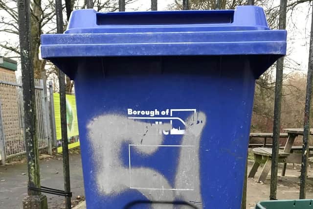 The dog was found in this bin, which had been moved to Walverden Park, Nelson.