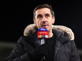 Sky Sports Broadcaster Gary Neville speaks ahead of the Premier League match between Brentford and Watford at Brentford Community Stadium on December 10, 2021 in Brentford, England.