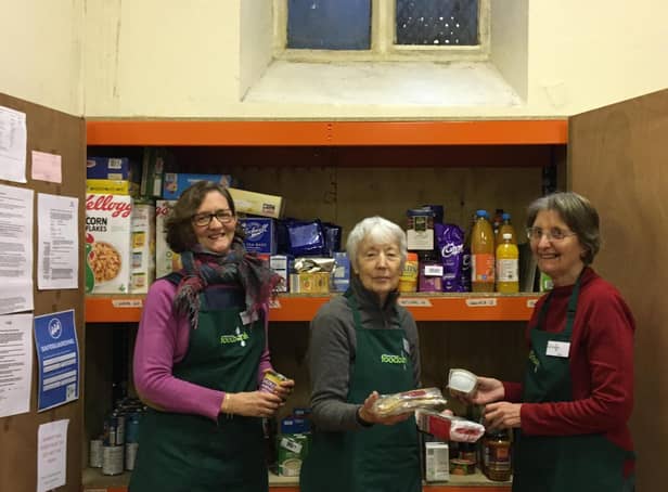 Jane Chitnis with Ribble Valley Foodbank volunteers packing essentials for the needy