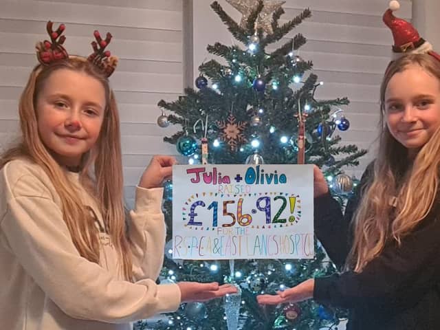 Julia and Olivia's festive performances were enjoyed by residents in Clitheroe