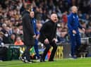 Sean Dyche, Manager of Burnley gives instructions to their side during the Premier League match between Leeds United and Burnley at Elland Road on January 02, 2022 in Leeds, England.