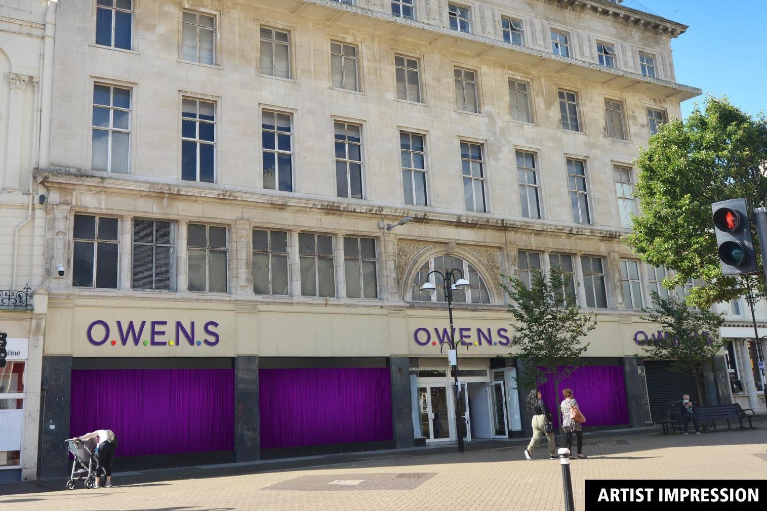 An artist's impression of what the outside of Owen's will look like, formerly the old Debenhams store in Hastings. SUS-220224-134203001