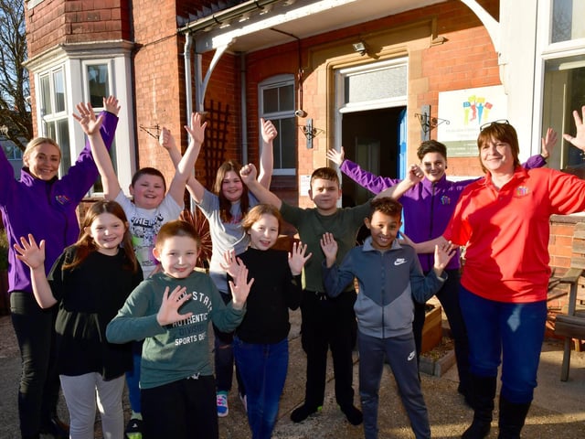 Great to be back - some of the first children enjoying a holiday at Derbyshire Children's Holiday Centre with staff (from left) Gemma McDonald, Yasmin Ahmed and manager Ali Byerley.