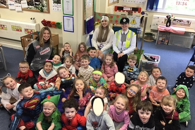 Early years foundation stage pupils at Holy Trinity CE Primary School in Burnley on World Book Day.